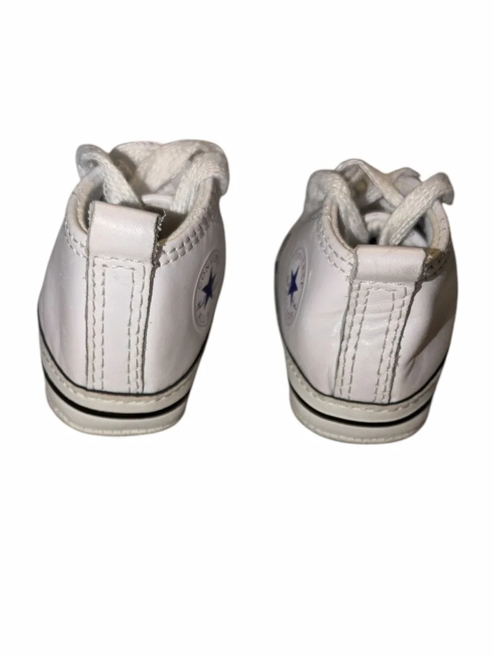Vintage Converse All Star White Leather Baby Crib Shoes High Top Chuck Taylor 2